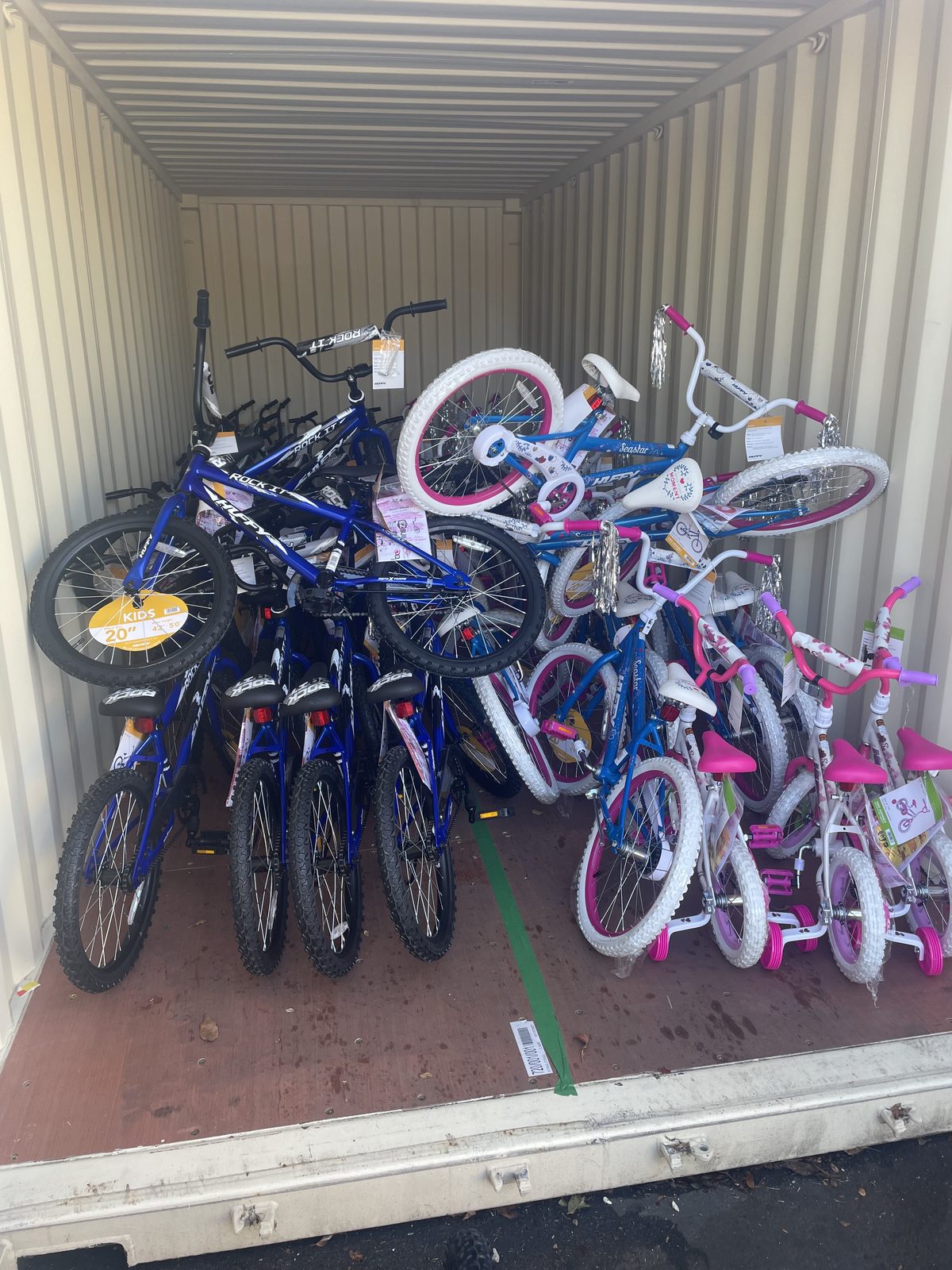 Brand-new bikes packed and ready for delivery