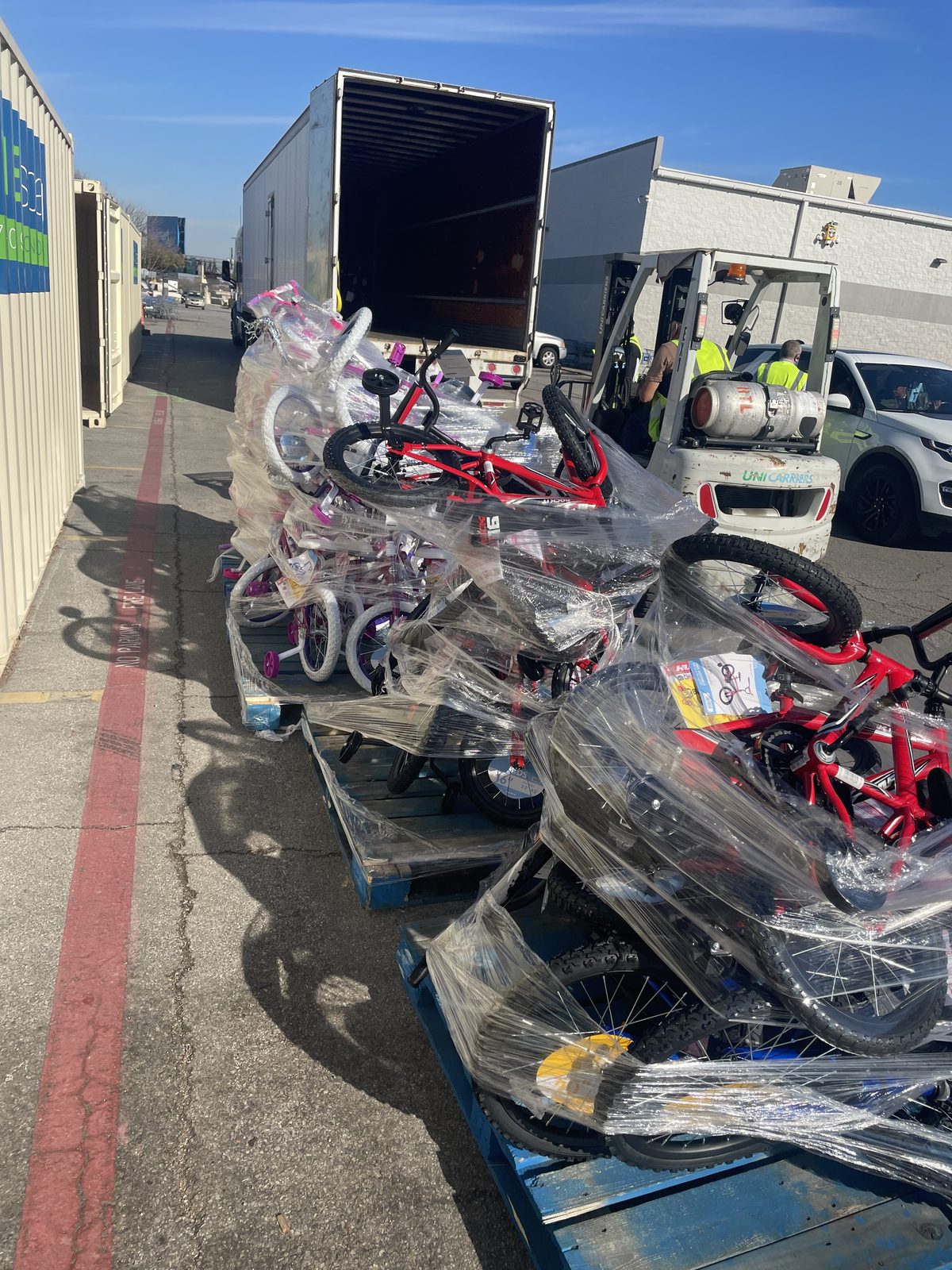 A truck loaded with bikes for the giveaway